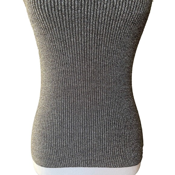 Vintage Y2K Turtleneck Tank Sz S Metallic Gunmetal Cybercore Rave Edgy Glam NWT - Picture 3 of 11